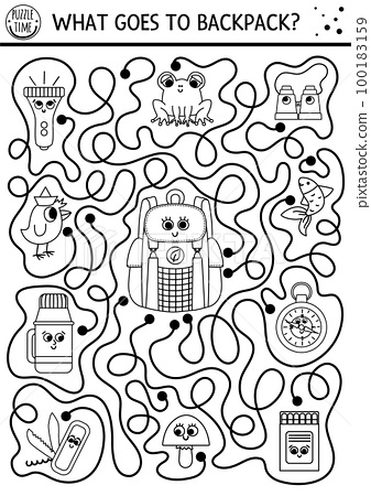 Black and white summer camp maze for children