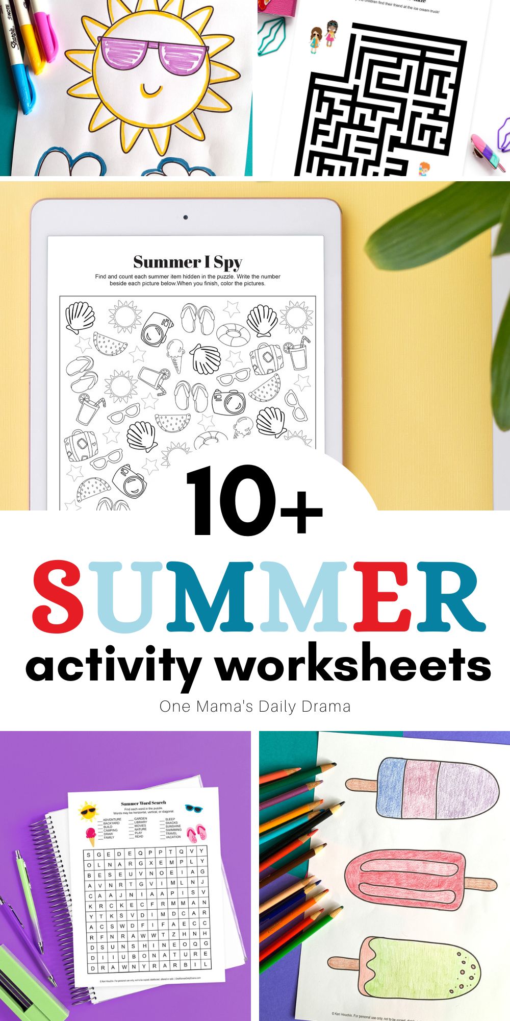 Festive summer activity worksheets for kids