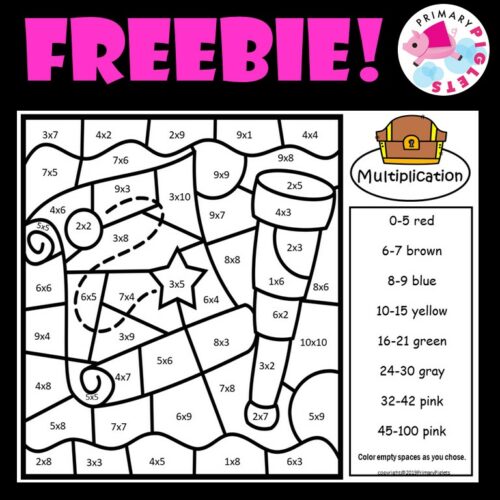 Multiplication color by number pirates page freebie made by teachers