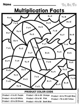 Summer math multiplication color by number sight words addition and subtraction sight word coloring