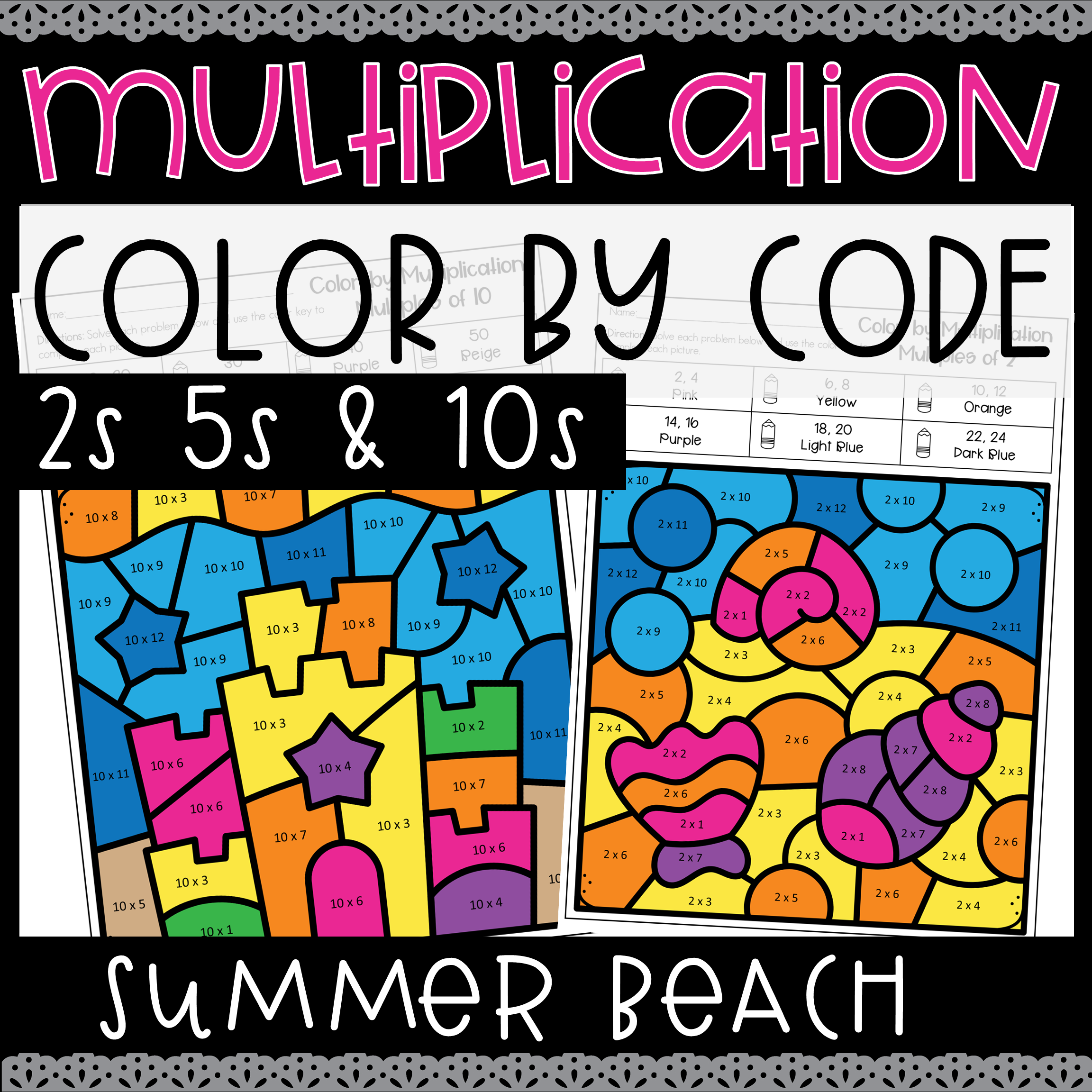 Summer multiplication color by code number no prep coloring worksheets made by teachers