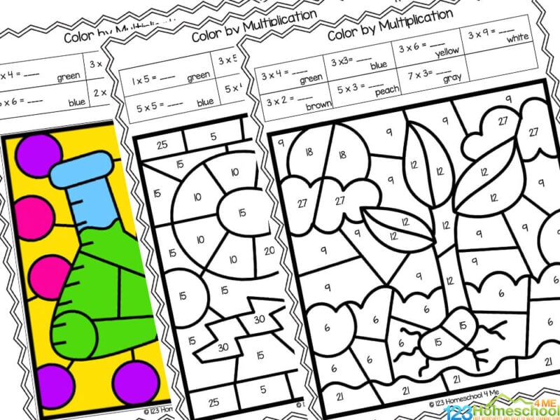 Ð science themed multiplication color by number worksheets