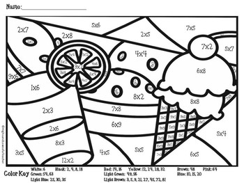 Summer color by number addition subtraction multiplication division