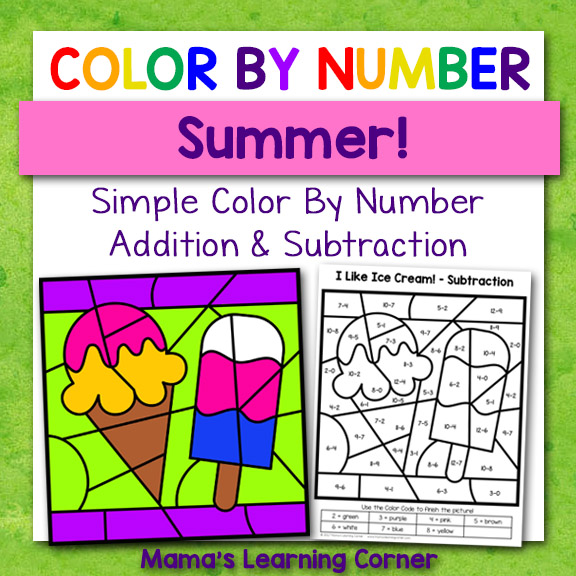 Summer color by number worksheets