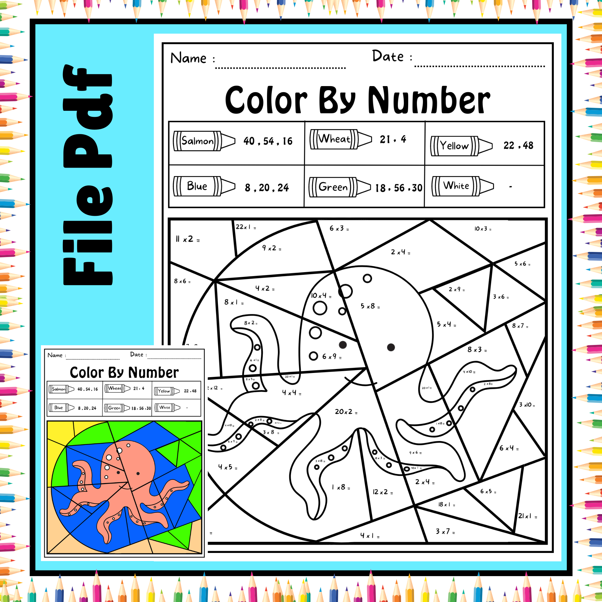 Summer math multiplication coloring sheets