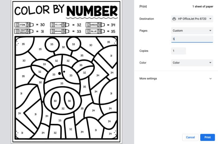 Color by number free printables