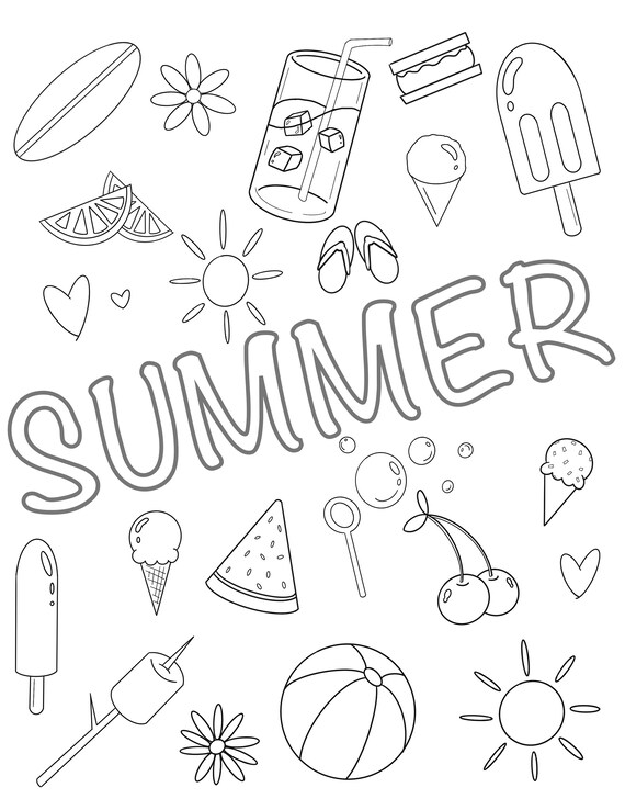 Summer coloring page printable coloring sheet digital download pdf summer coloring sheet pdf coloring page