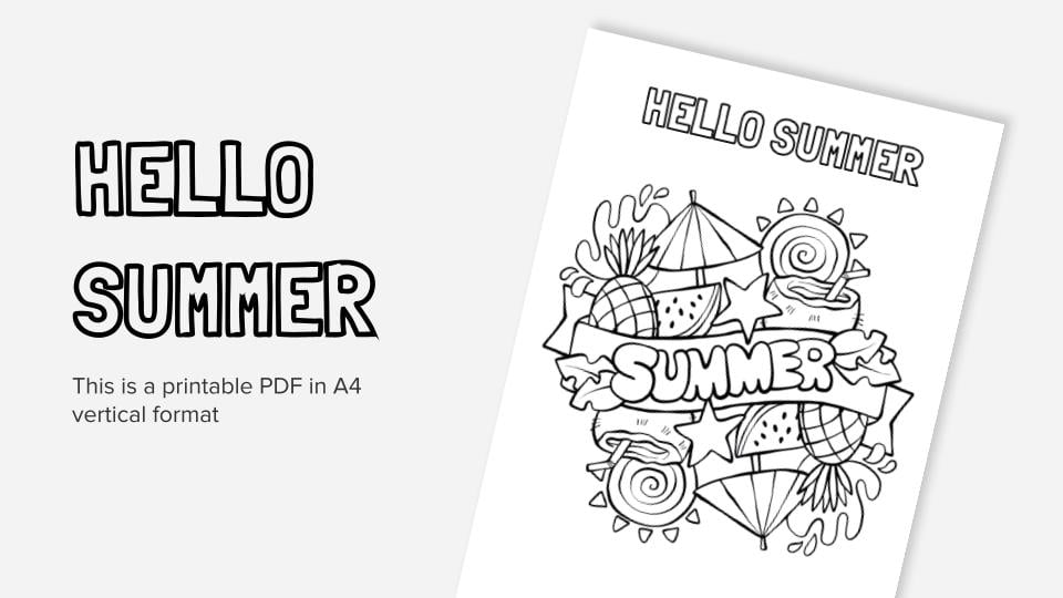 Hello summer printable coloring worksheet