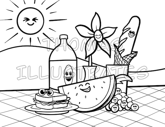 Digital file fun summer coloring page summer picnic coloring page childrens coloring page summer activity for kids