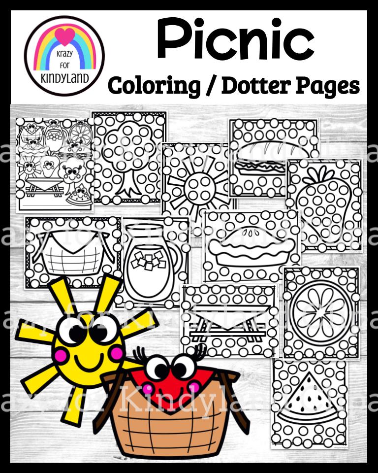 Picnic coloring dauber page booklet summer camping beach hiking