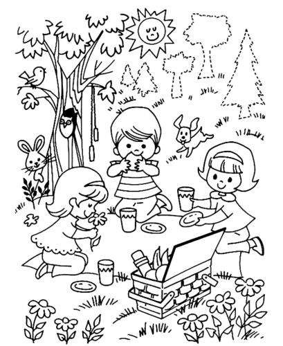 Picnic children nature summer colorg page turkau colorg pages summer colorg pages bee colorg pages