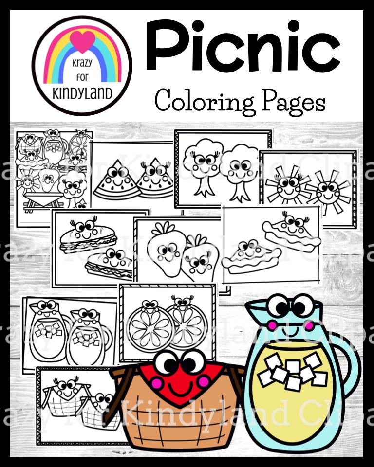 Picnic coloring pages booklet for camping summer picnic beach themes