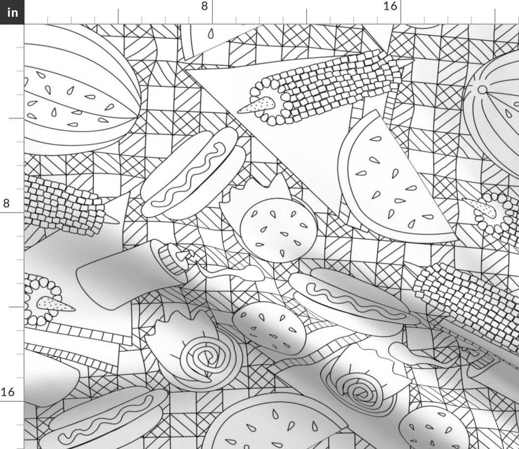Summer picnic coloring book fabric
