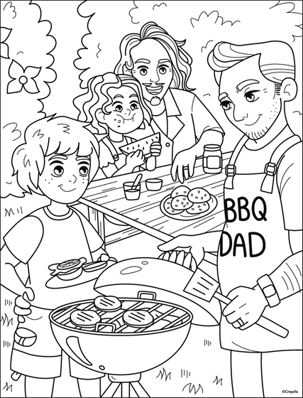 Summer bbq with two dads coloring page