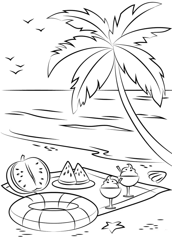 Coloring pages summer beach picnic coloring page
