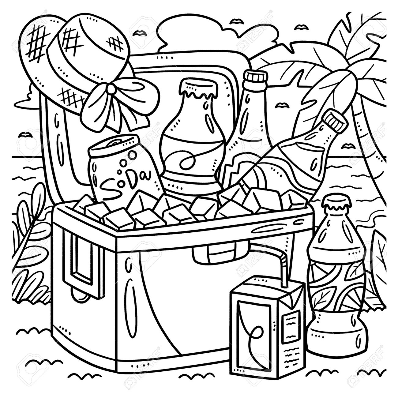 Summer beverages in ice cooler coloring page royalty free svg cliparts vectors and stock illustration image