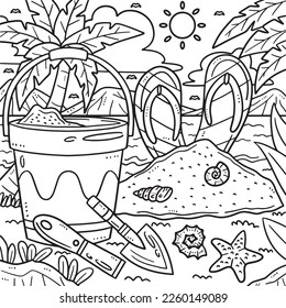Summer sand castle tools coloring page stock vector royalty free