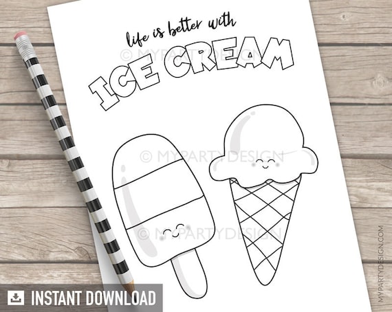 Ice cream coloring page summer birthday party activity for kids popsicle color in pages instant download printable pdf