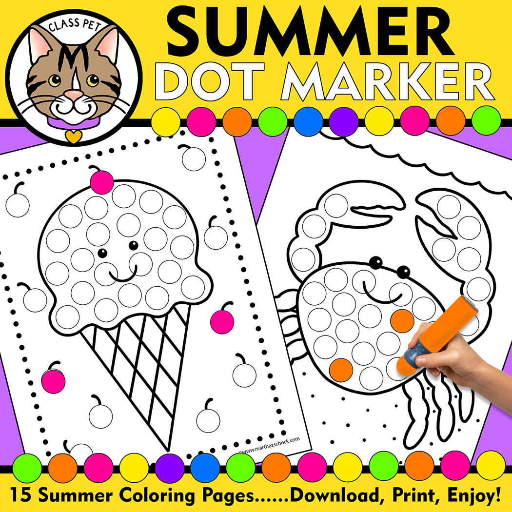 Summer dot marker coloring pages summer do a dot printable summer fine motor activity made by teachers