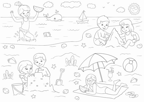 Printable coloring page spacial summer price summer at the beach parts instant download aa printable coloring page instant download