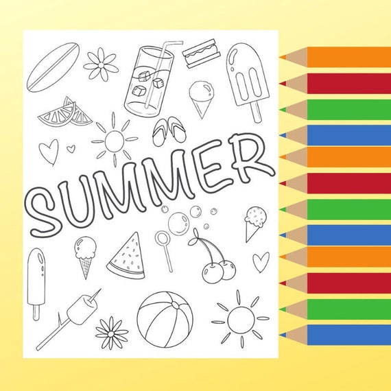 Summer coloring page printable coloring sheet digital download pdf summer coloring sheet pdf coloring page