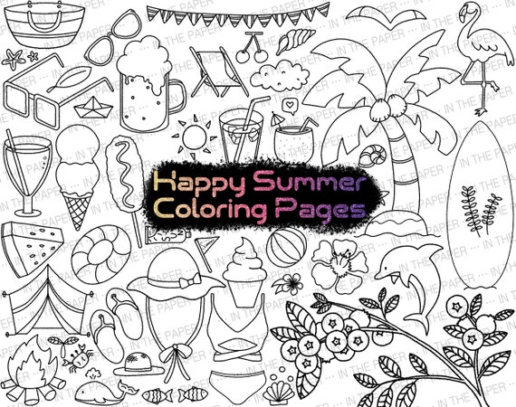 Coloring page summer png svg eps pdf clipart vector book for adult sticker printable kid coloring kawaii cute beer