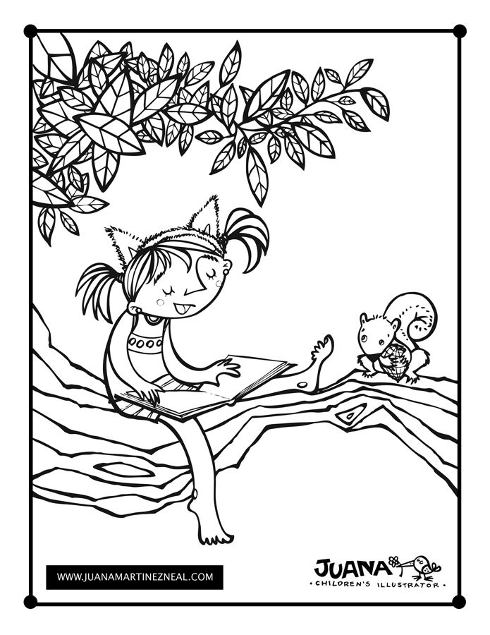 Kitty on a tree â coloring page â juana martinez