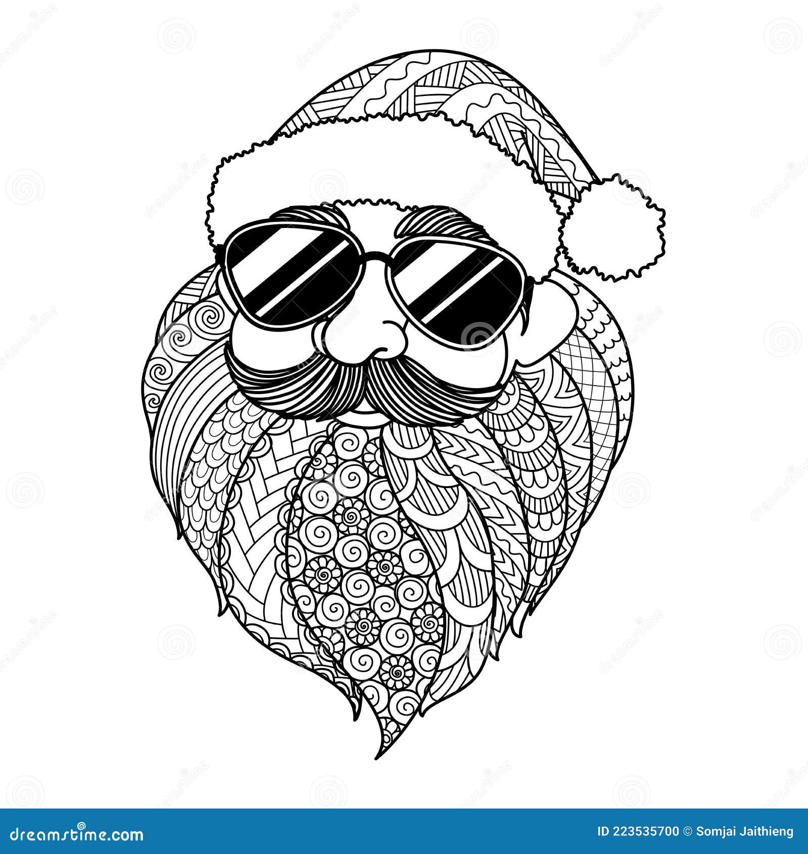 Santa claus wearing sunglass christmas in july concept vector illustration for coloring page engraving laser cut or print on p stock vector