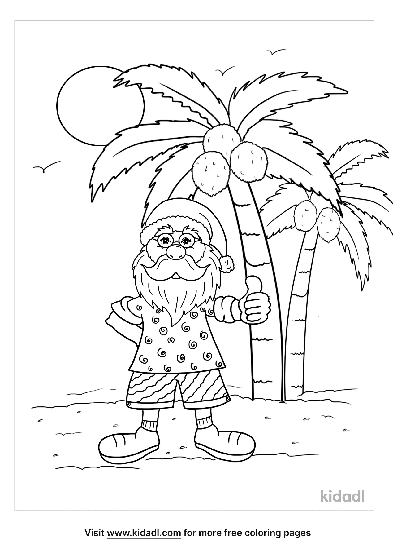 Free santa in summer coloring page coloring page printables