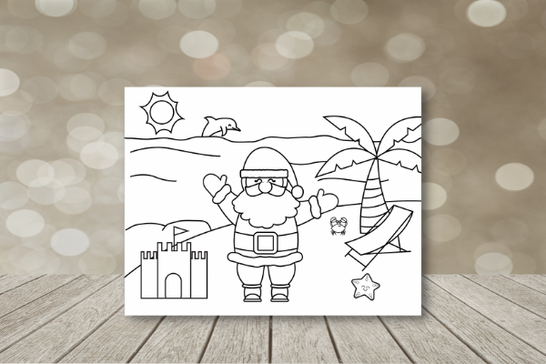 Free summer santa coloring page