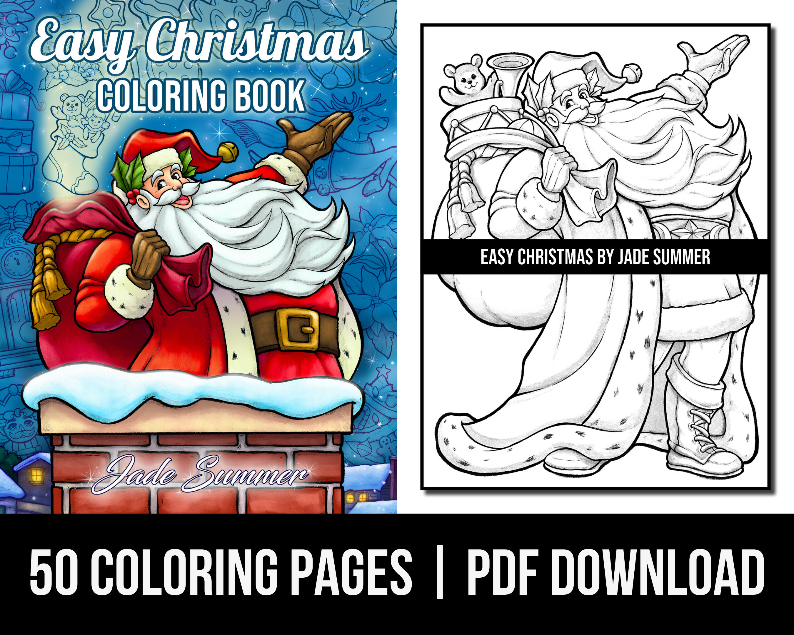 Coloring pages easy christmas adult coloring book by jade summer digital coloring pages printable pdf download instant download