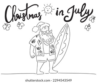 Stock vektor âsummer christmas santa claus surfboard lineâ bez autorskãch poplatkå