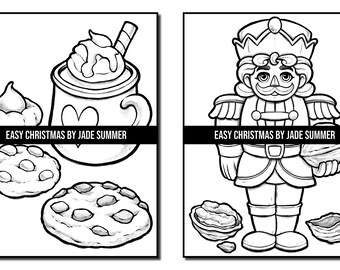 Coloring pages easy christmas adult coloring book by jade summer digital coloring pages printable pdf download instant download