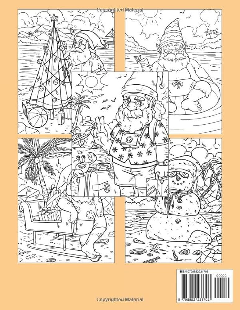 Christmas in july coloring book santa in tropil scenes on the beach coloring pages with summer scenes illustrations for kids teens adults anxiety relieving charlotte foster books