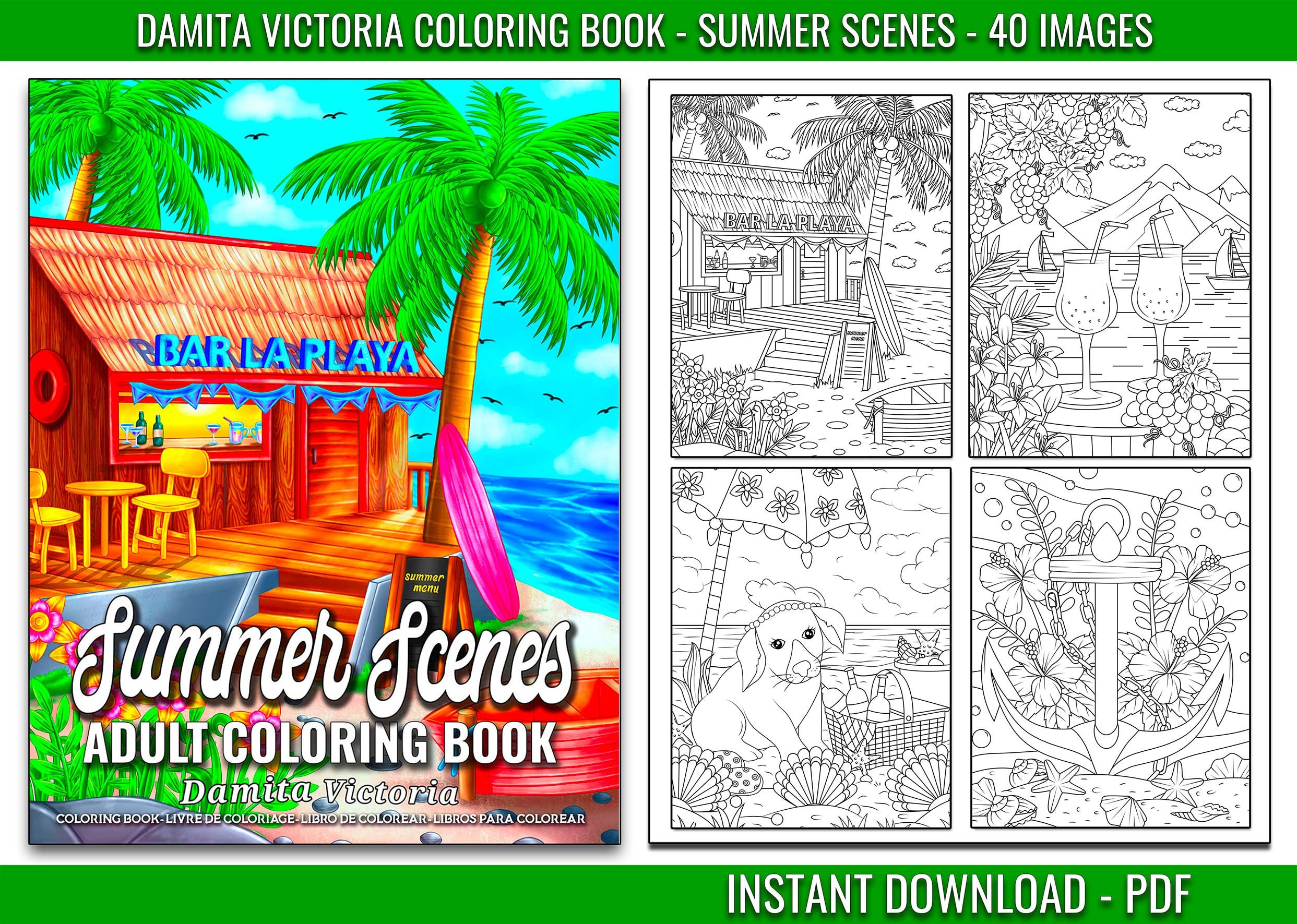 Damita victoria summer scenes coloring book coloring book for women for relaxation digital coloring pages instant download pdf