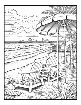 Summer beach scenes coloring book beautiful coloring pages an adult color