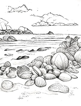 Beach scene coloring pages for kids