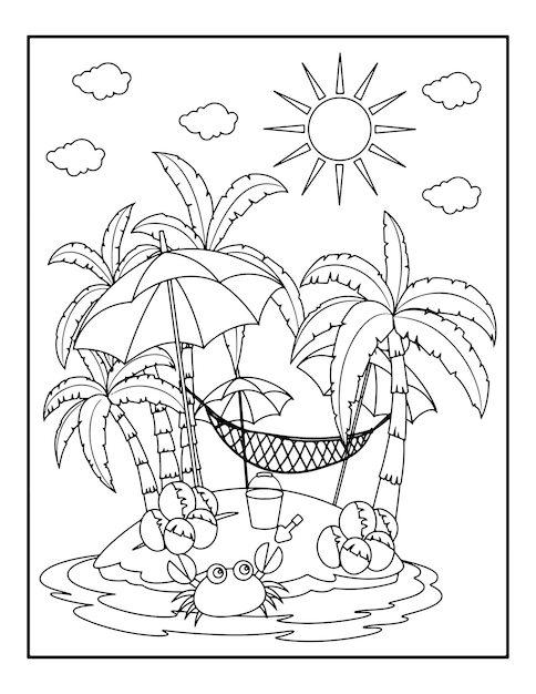 Premium vector summer activity coloring pages for kids hello summer coloring book for children