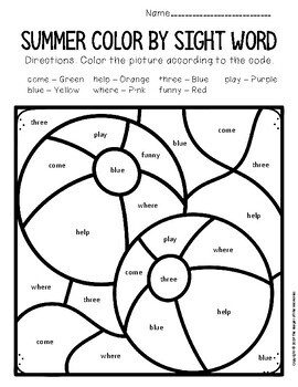 Color by sight word summer pre