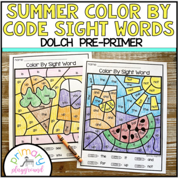 Summer color by code sight words dolch pre