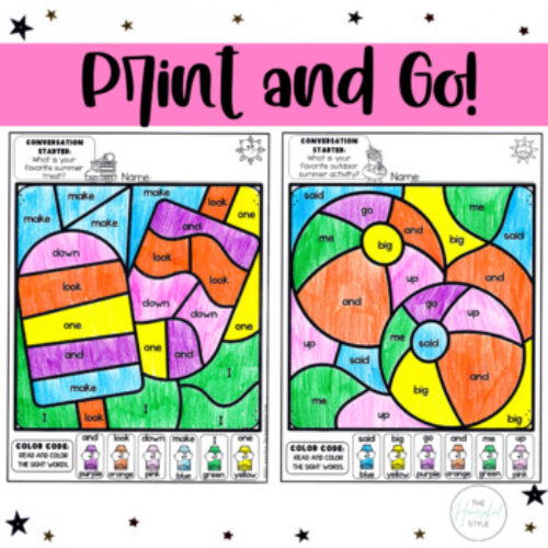 Summer coloring pages color by code sight word activities editable