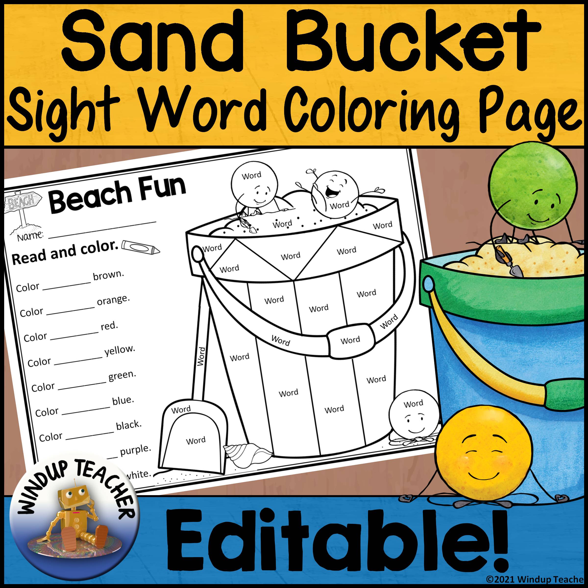 Summer beach bucket sight word sheet editable made by teachers