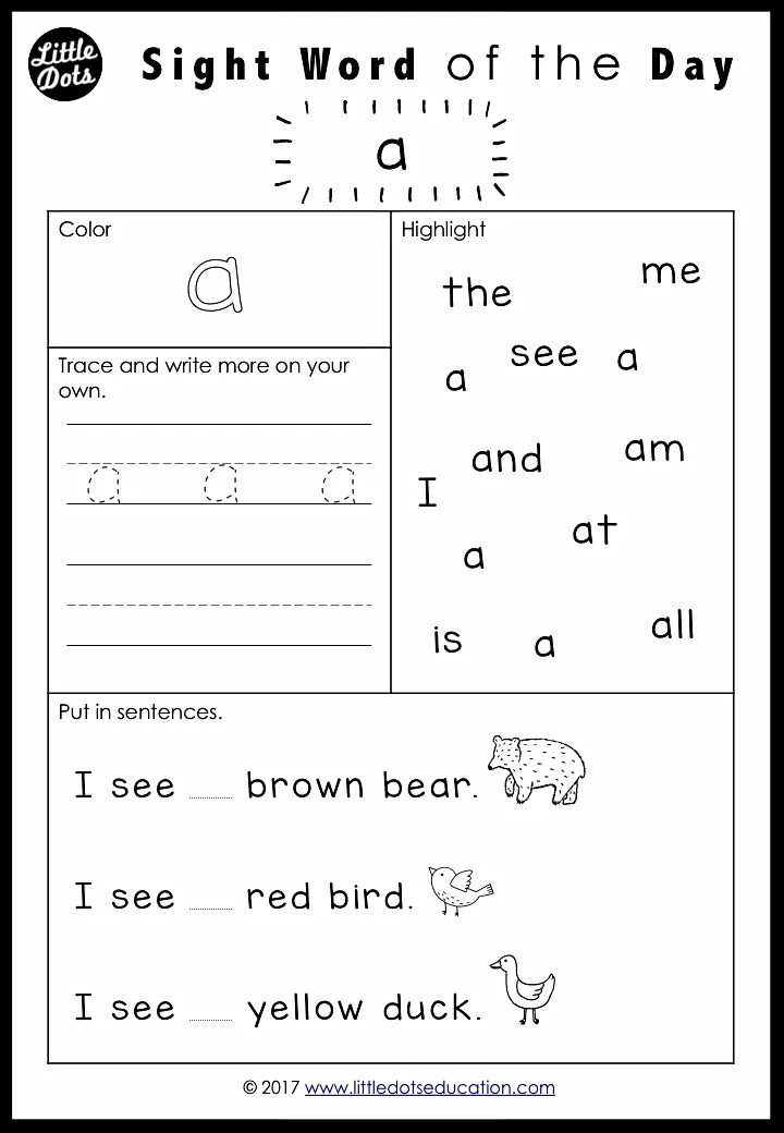 Free printable kindergarten sight word worksheets