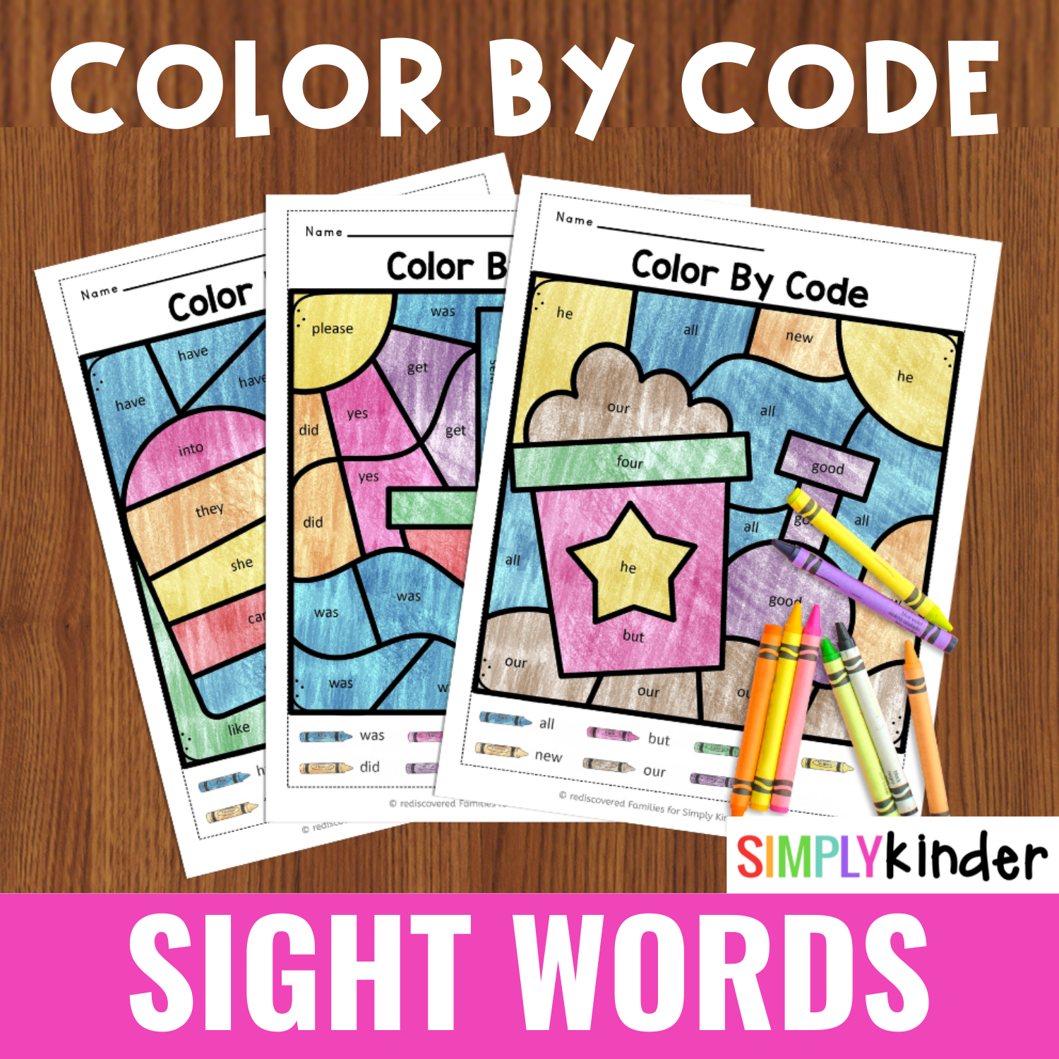 Color by code sight words printables for kindergarten