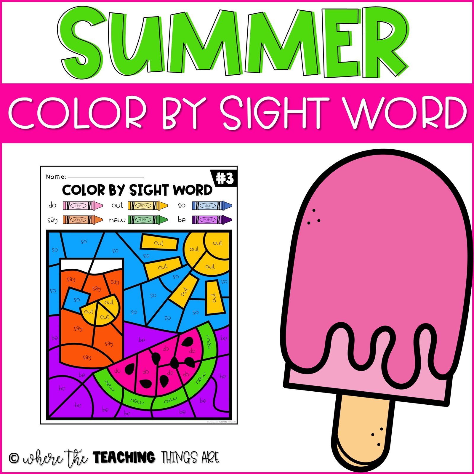 Summer review worksheets color by sight word where the teaching things are