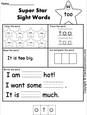 Free sight word worksheets for kindergarten