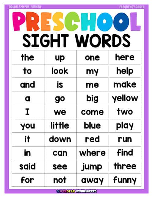 Preschool sight words