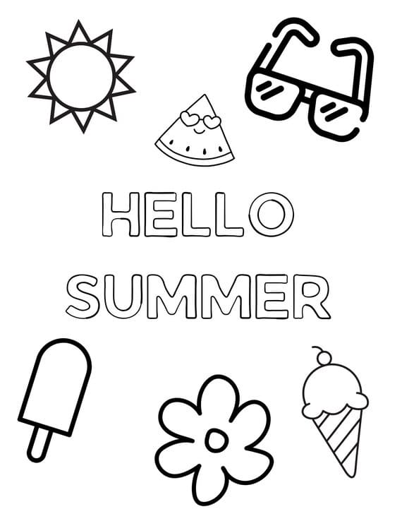 Simple hello summer coloring page