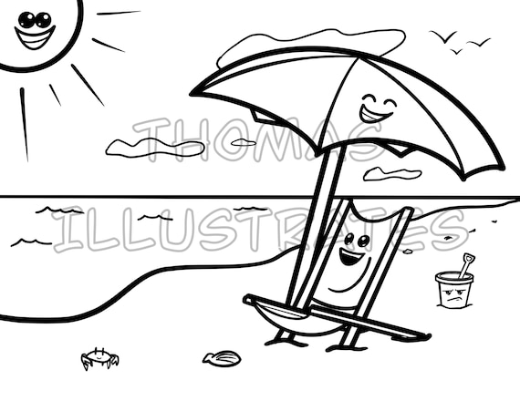 Digital file fun summer coloring page summer beach coloring page childrens coloring page summer activity for kids