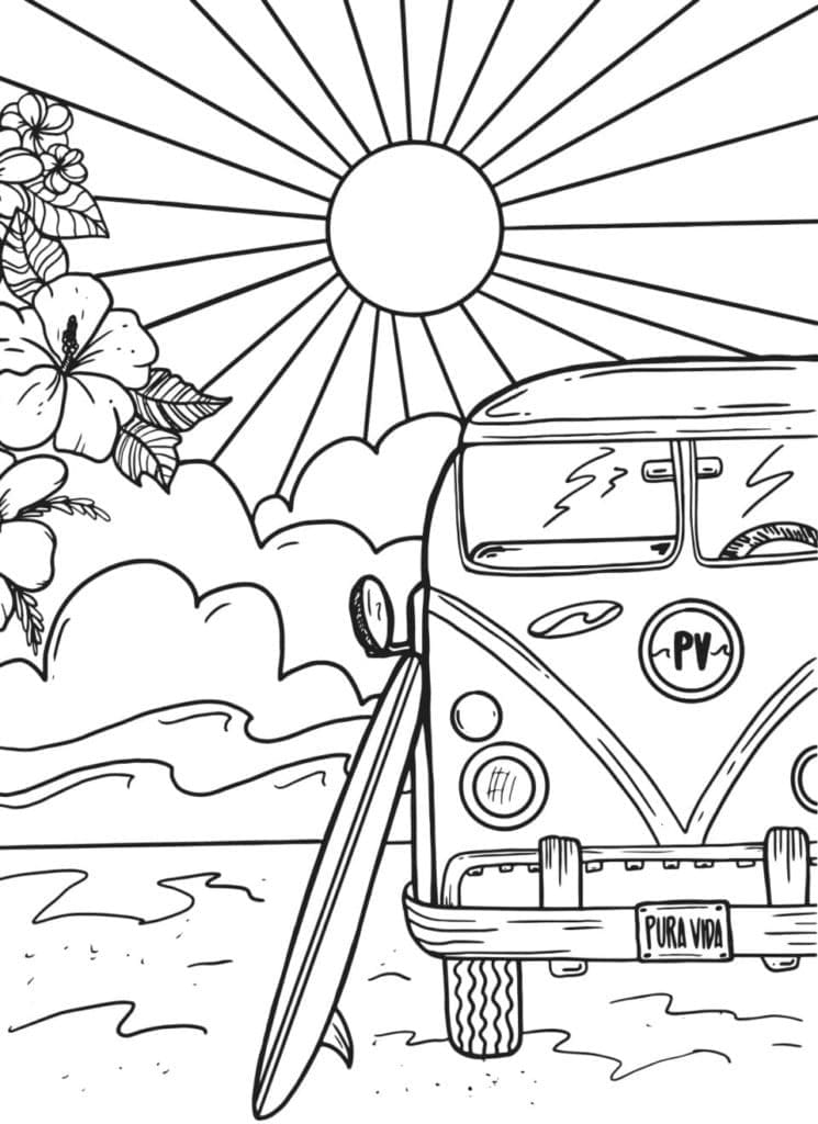 Summer aesthetics drawing coloring page